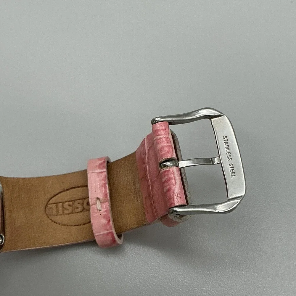 Fossil F2 Womens Watch 25mm Pink MOP Crystals Leather Date ES-9720 New Battery